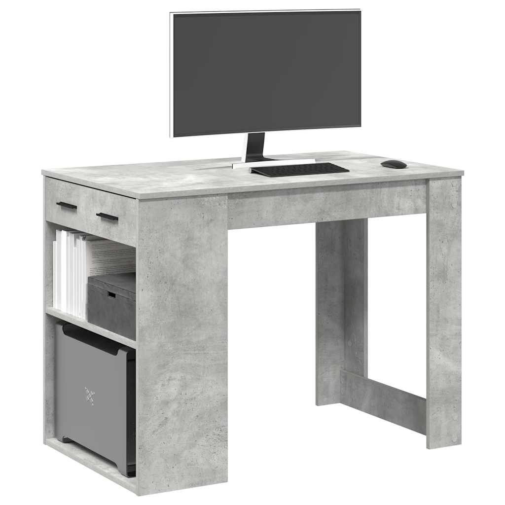 Concrete Grey Engineered Wood Desk with Drawer & Shelf - 102x62x77.5 cm