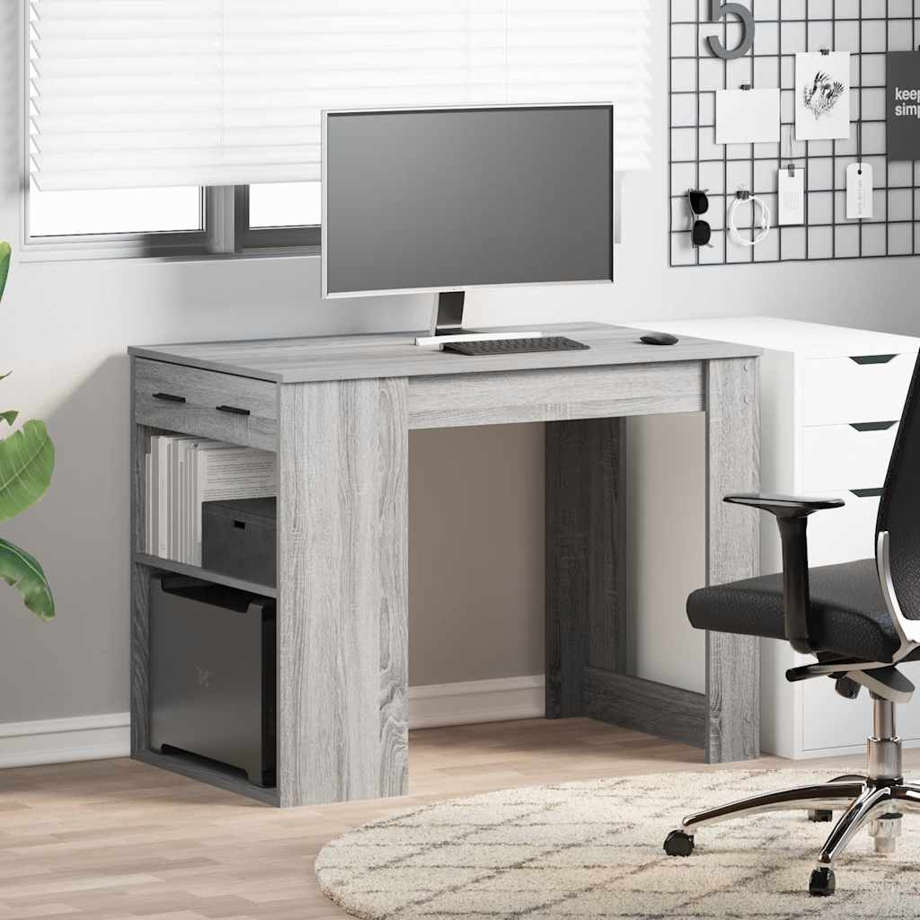 Grey Sonoma Engineered Wood Desk with Drawer & Shelf, 102x62x77.5 cm