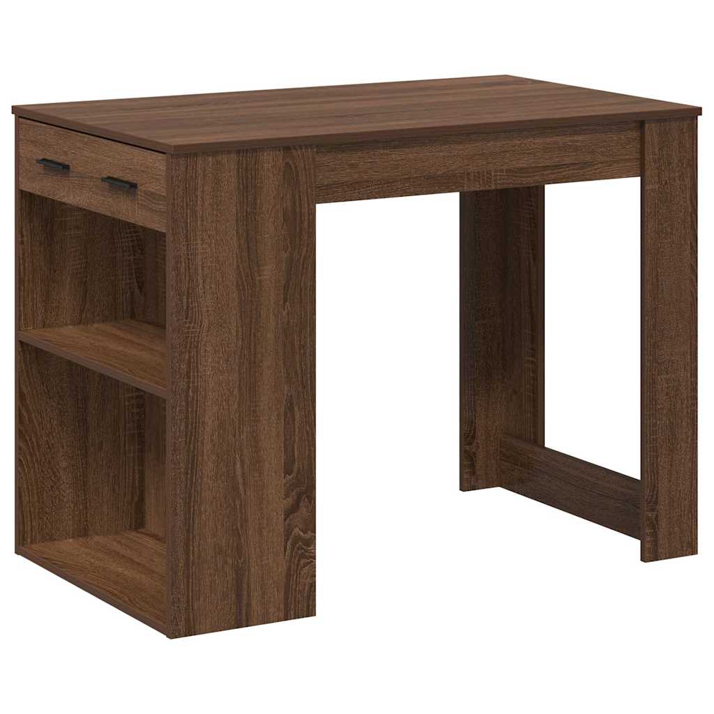Brown Oak Desk with Drawer & Shelf - 102x62x77.5 cm Engineered Wood