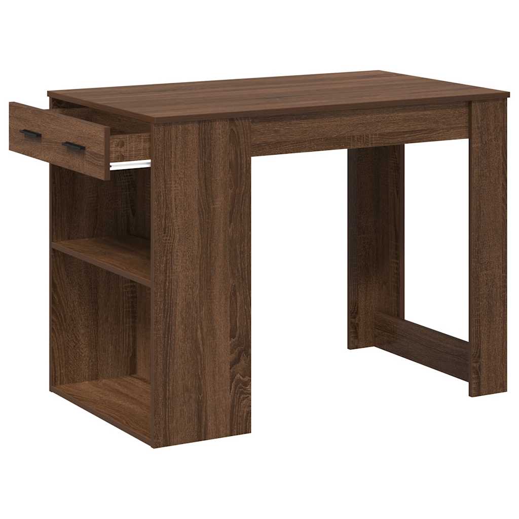 Brown Oak Desk with Drawer & Shelf - 102x62x77.5 cm Engineered Wood