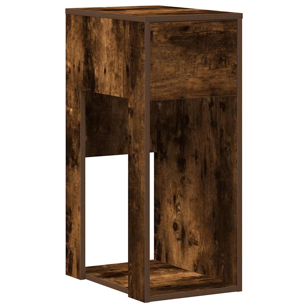 Smoked Oak Computer Tower Stand with Drawer - 30x44x74 cm