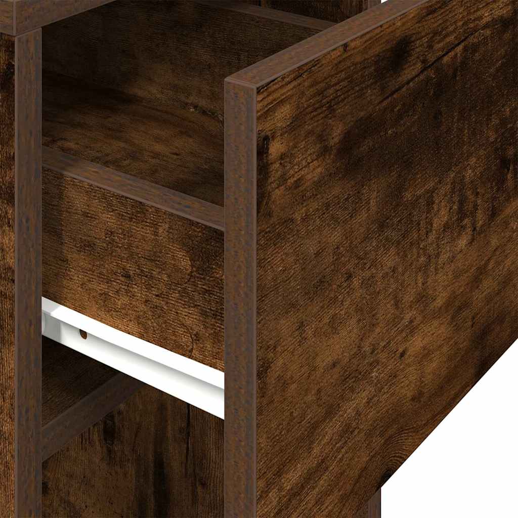 Smoked Oak Computer Tower Stand with Drawer - 30x44x74 cm