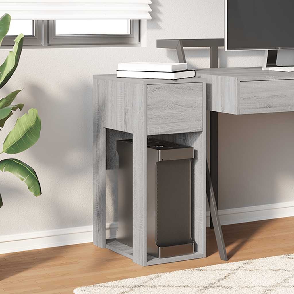 Grey Sonoma Computer Tower Stand with Drawer, 30x44x74 cm