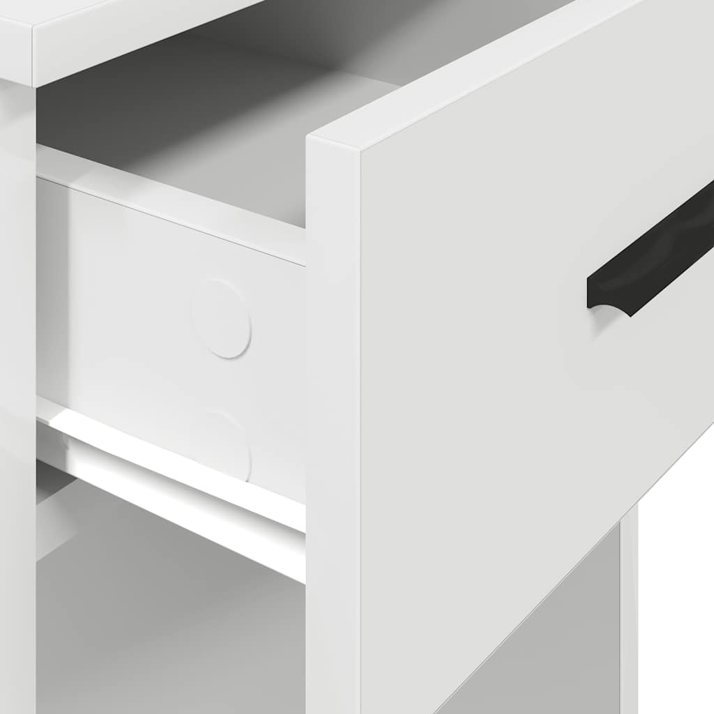 White Computer Tower Stand with Drawer, 35x45x77 cm - Sleek & Durable