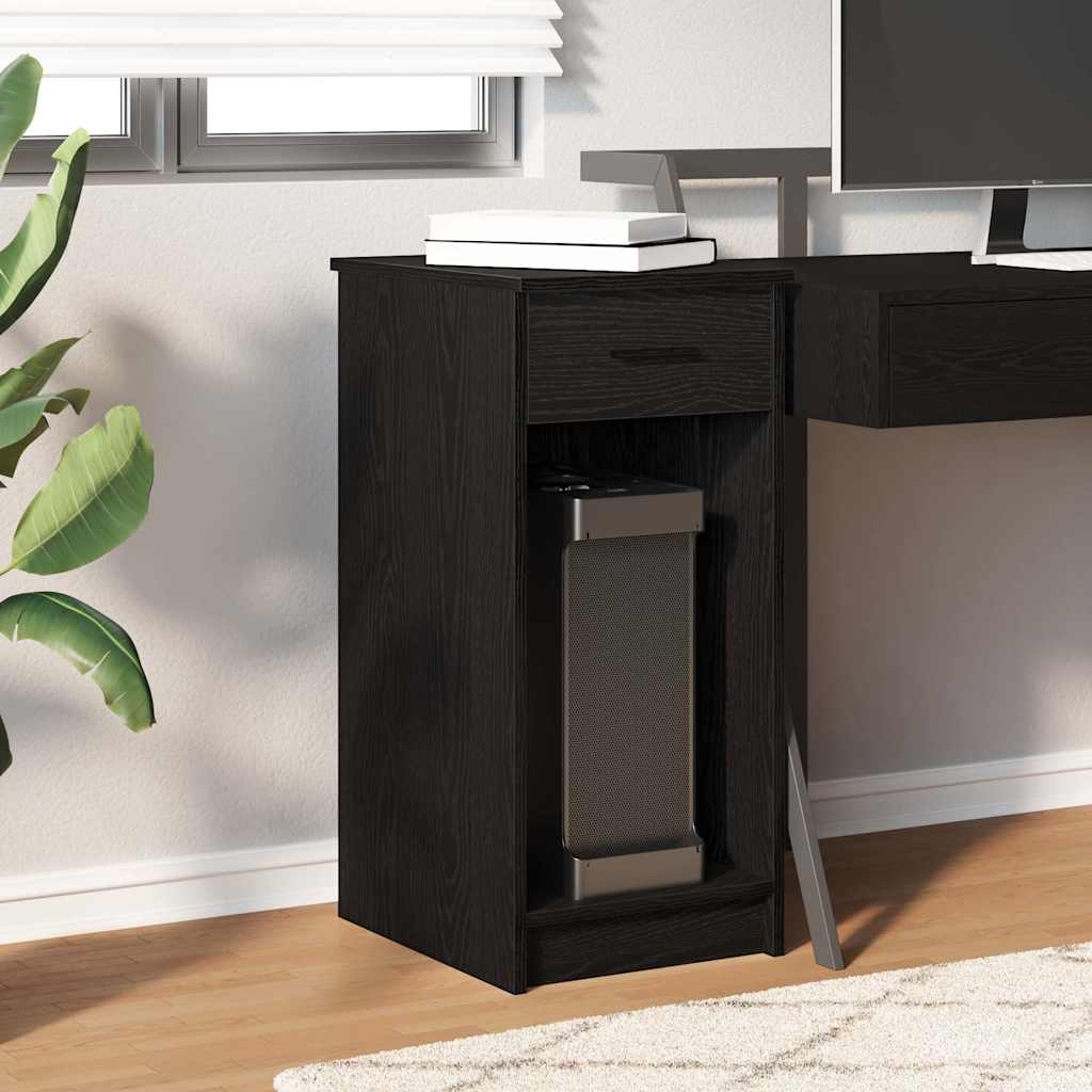Black Computer Tower Stand with Drawer - 35x45x77 cm, Sleek Design