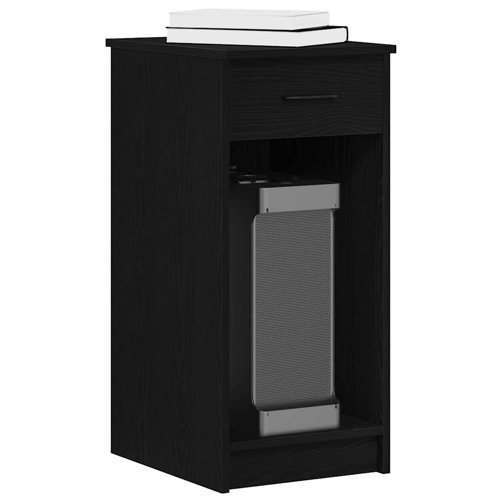 Black Computer Tower Stand with Drawer - 35x45x77 cm, Sleek Design
