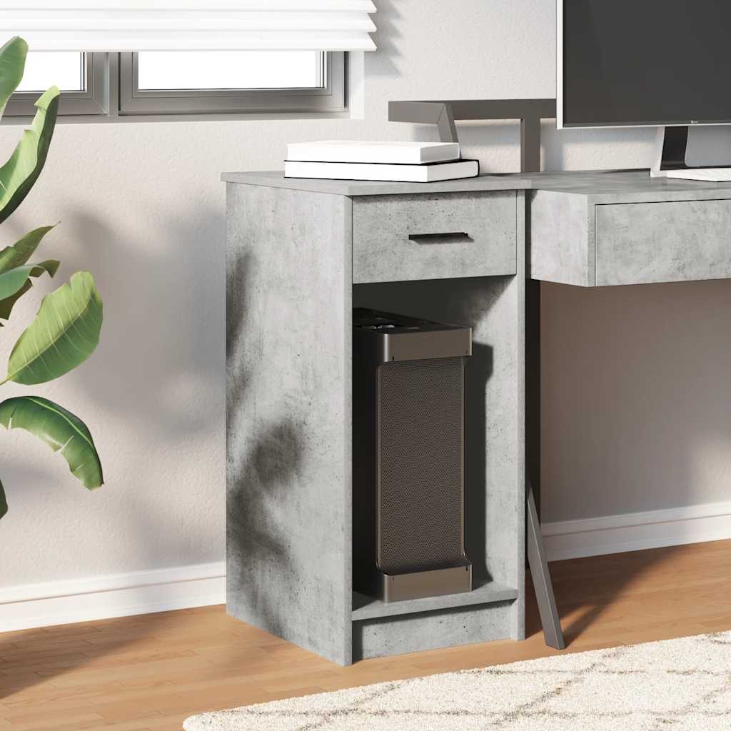 Concrete Grey Computer Tower Stand with Drawer, 35x45x77 cm
