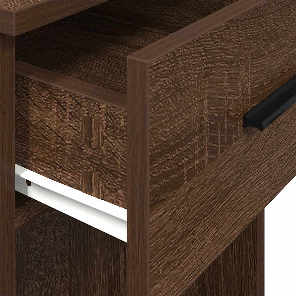 Brown Oak Computer Tower Stand with Drawer - 35x45x77 cm
