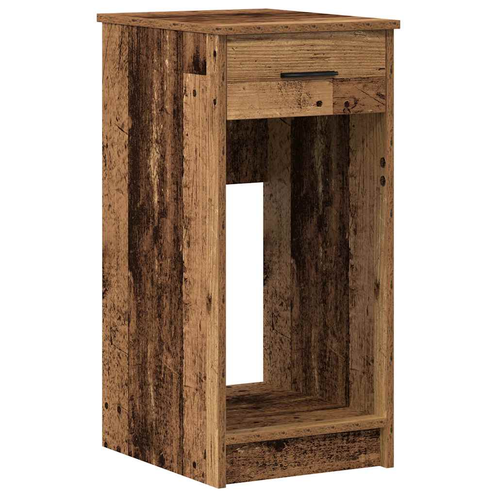 Rustic Wood Computer Tower Stand with Drawer - 35x45x77 cm