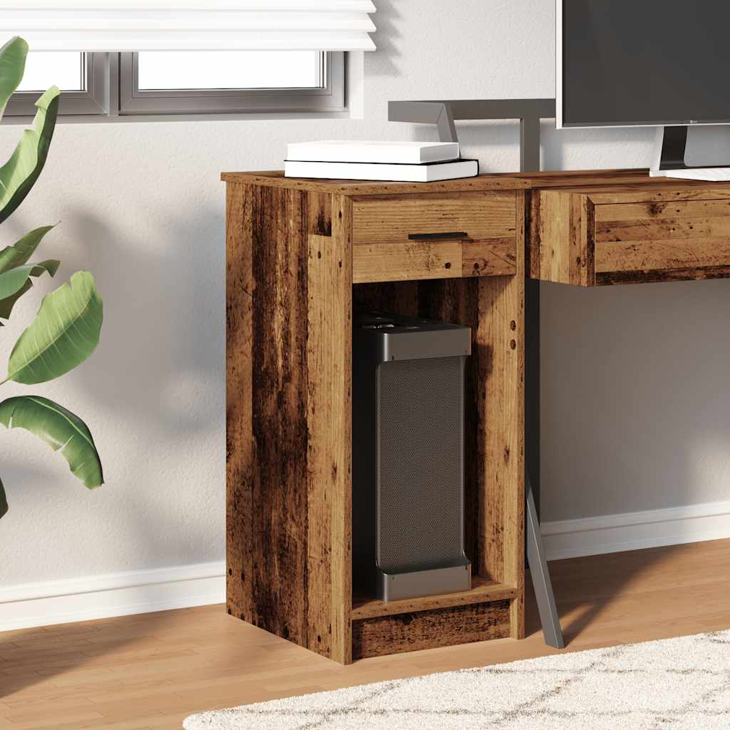 Rustic Wood Computer Tower Stand with Drawer - 35x45x77 cm