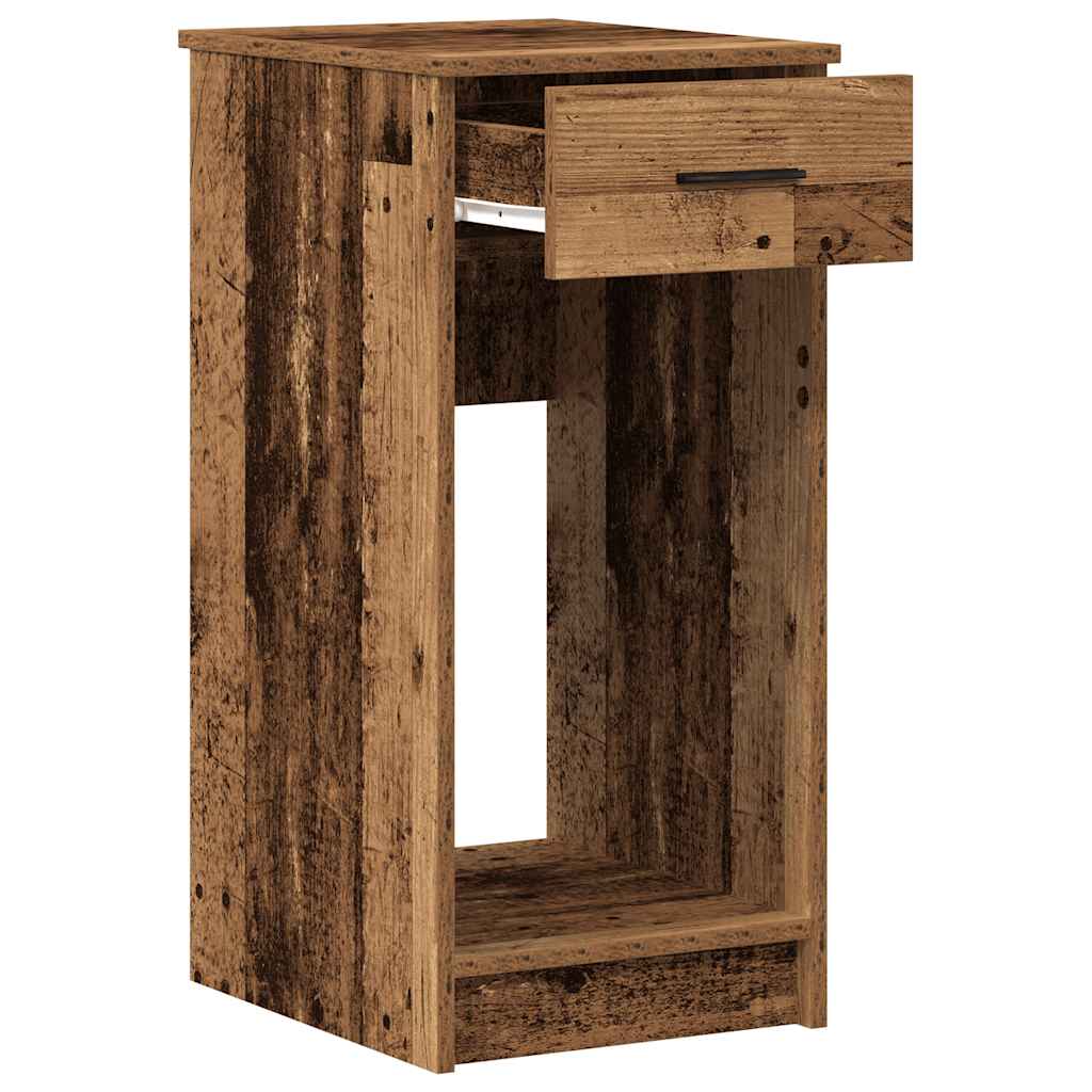 Rustic Wood Computer Tower Stand with Drawer - 35x45x77 cm
