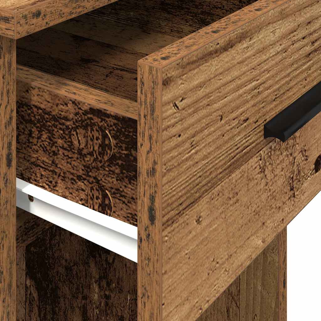 Rustic Wood Computer Tower Stand with Drawer - 35x45x77 cm