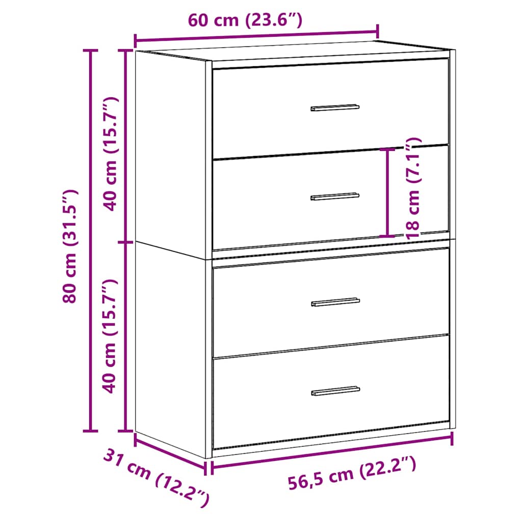 Cabinets with 2 Drawers 2 pcs Smoked Oak 60x31x40 cm Engineered Wood