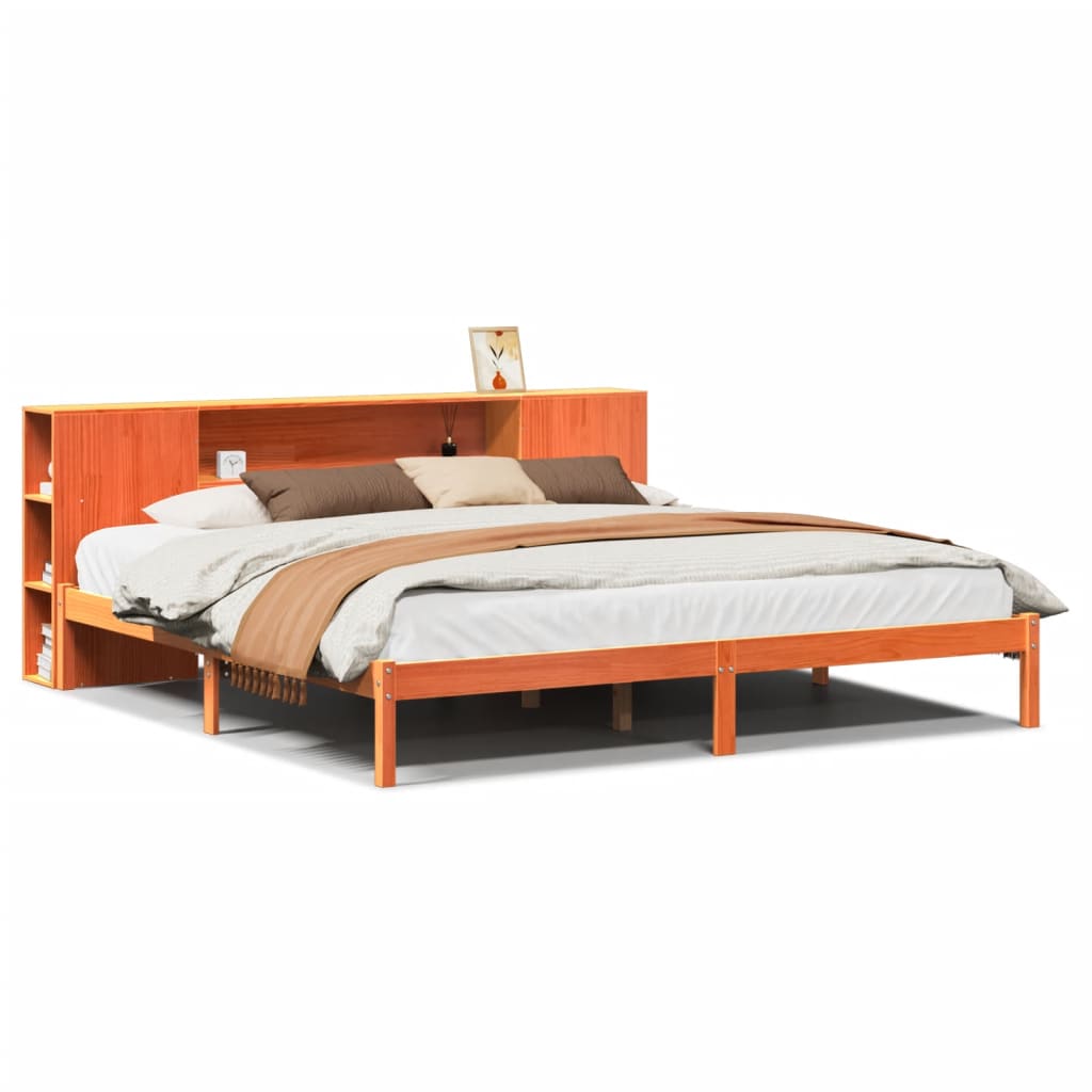 Bookcase Bed without Mattress Wax Brown 180x200 cm Super King Solid Wood Pine
