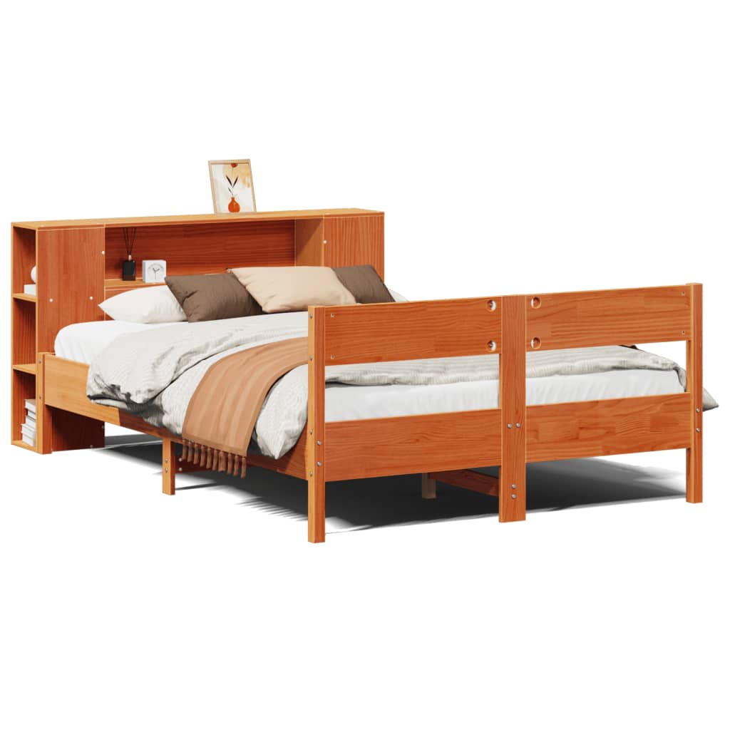 Bookcase Bed without Mattress Wax Brown 140x190cm Solid Wood Pine