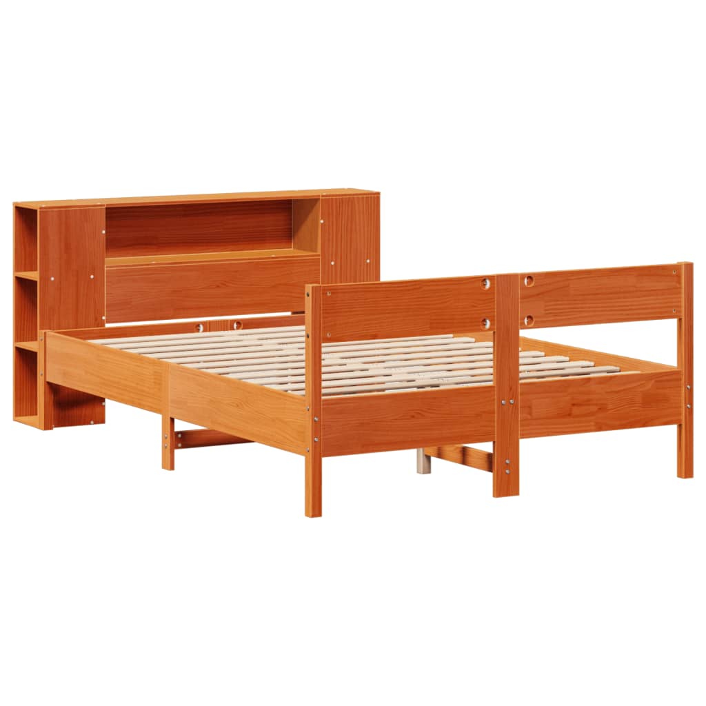 Bookcase Bed without Mattress Wax Brown 140x190cm Solid Wood Pine