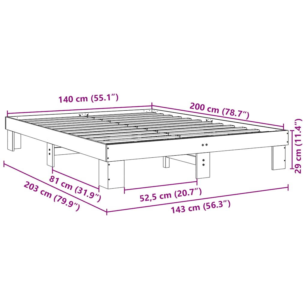 Solid Oak Bed Frame 140x200 cm - Sturdy & Stylish Wood Design