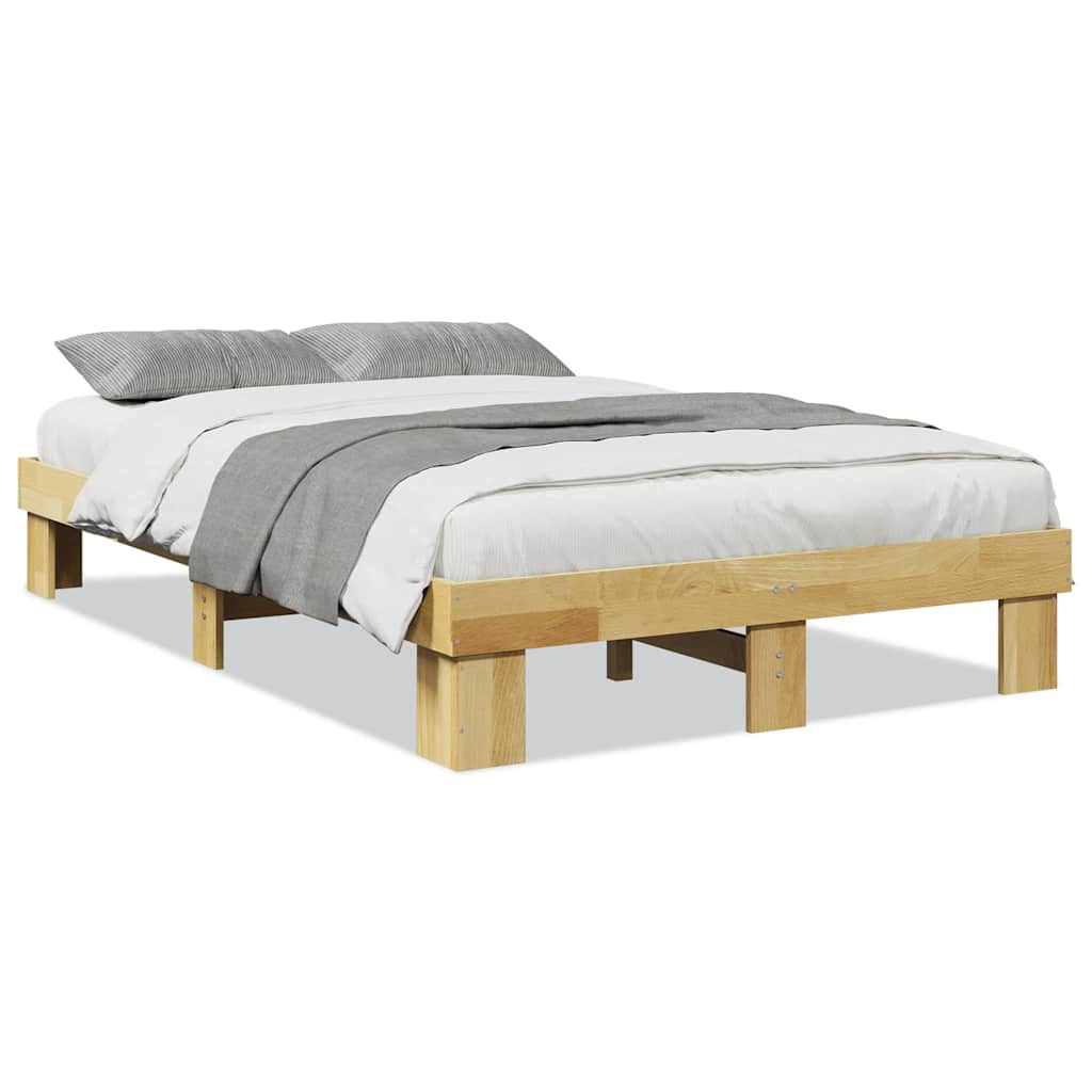 Compact Oak Solid Wood Bed Frame 120x190 cm - No Mattress Included