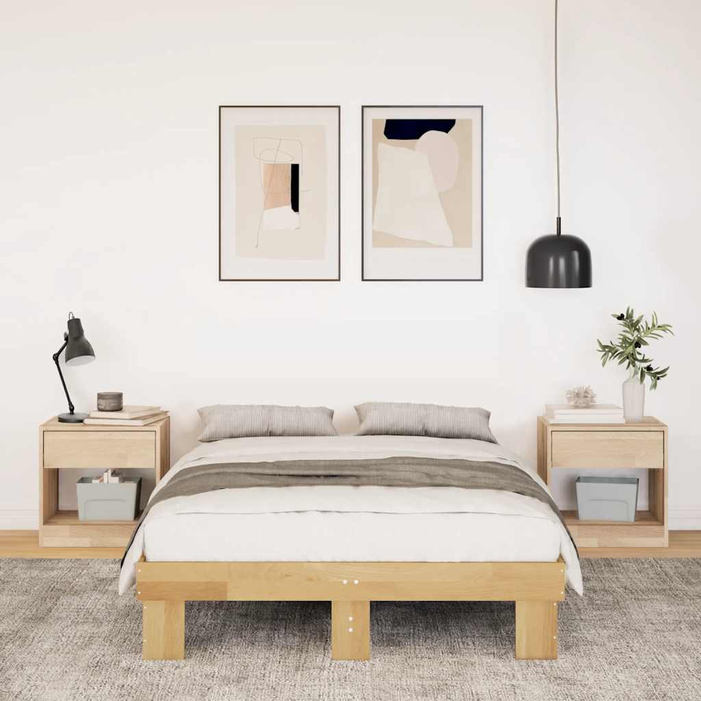 Compact Oak Solid Wood Bed Frame 120x190 cm - No Mattress Included