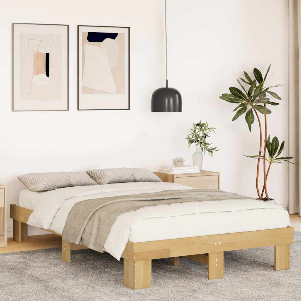 Compact Oak Solid Wood Bed Frame 120x190 cm - No Mattress Included