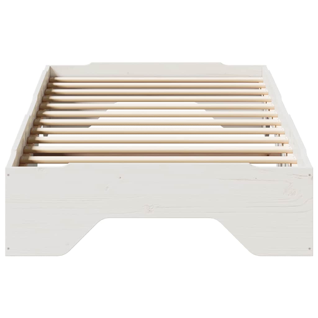 Bed Frame No Mattress Stackable White 90x190 cm Single Solid Wood