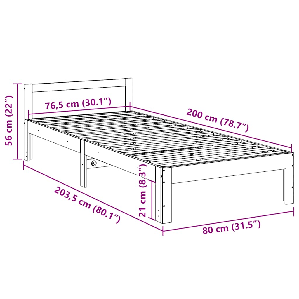 Bed Frame without Mattress 80x200 cm Solid Wood Pine