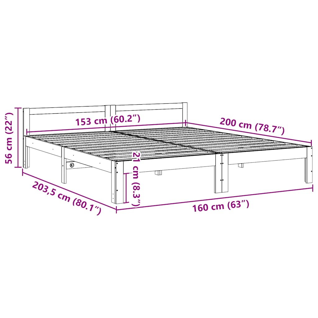 Bed Frame without Mattress 160x200 cm Solid Wood Pine