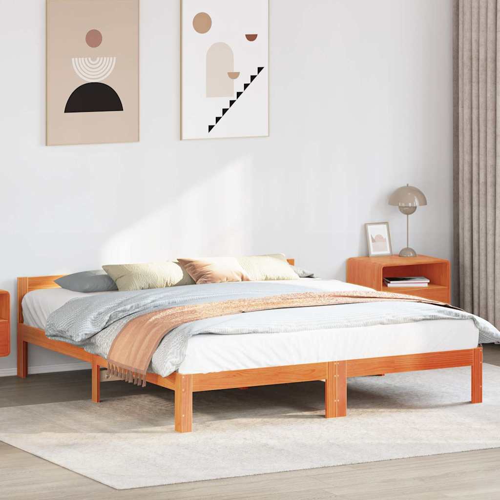 Bed Frame without Mattress Wax Brown 180x200 cm Super King Solid Wood Pine