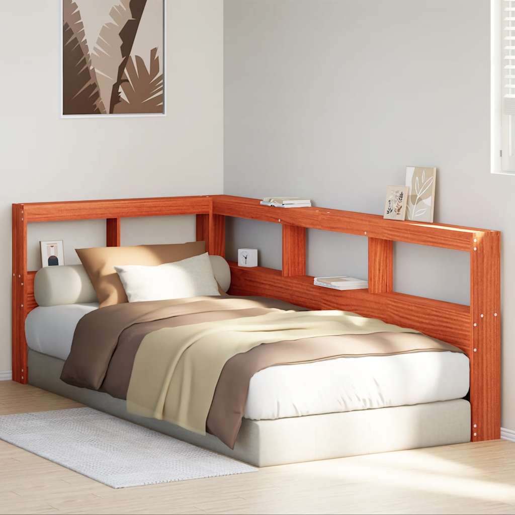 Bookcase Headboard L-Shaped Wax Brown 100 cm Solid Wood Pine