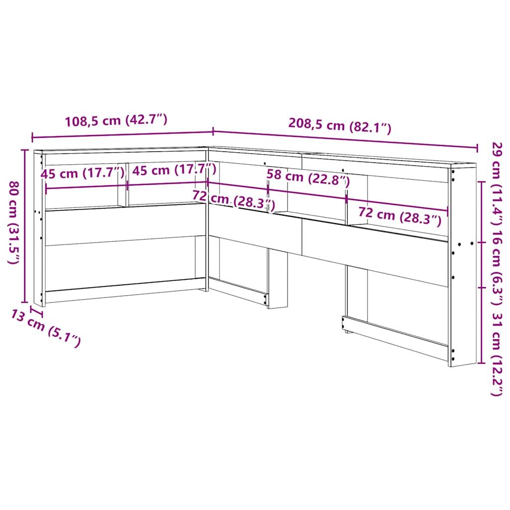 Bookcase Headboard L-Shaped 90 cm Solid Wood Pine