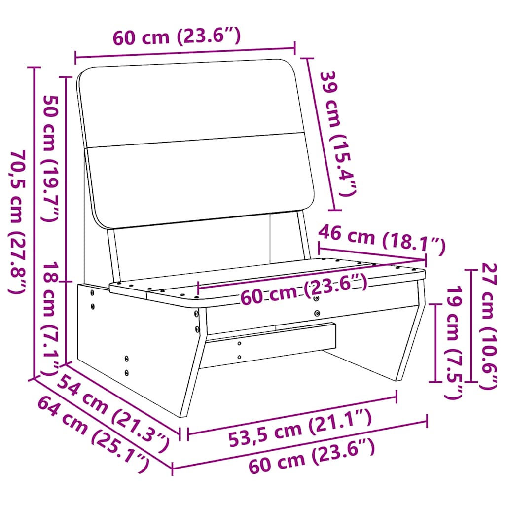 Solid Wood Douglas Garden Chairs Set - 2 Pcs, 60x64x70.5 cm