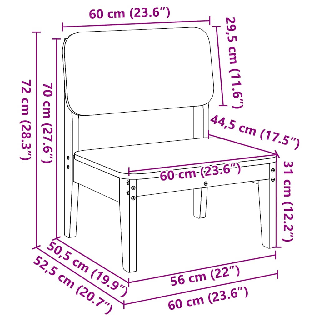 Solid Wood Pine Garden Chair, Wax Brown 60x52.5x72 cm