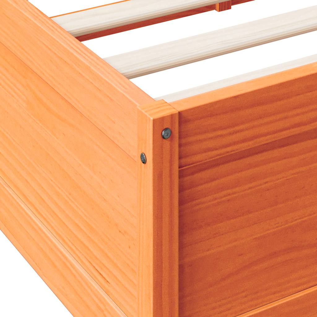 Wax Brown Solid Pine Bookcase Bed 150x200cm (No Mattress)