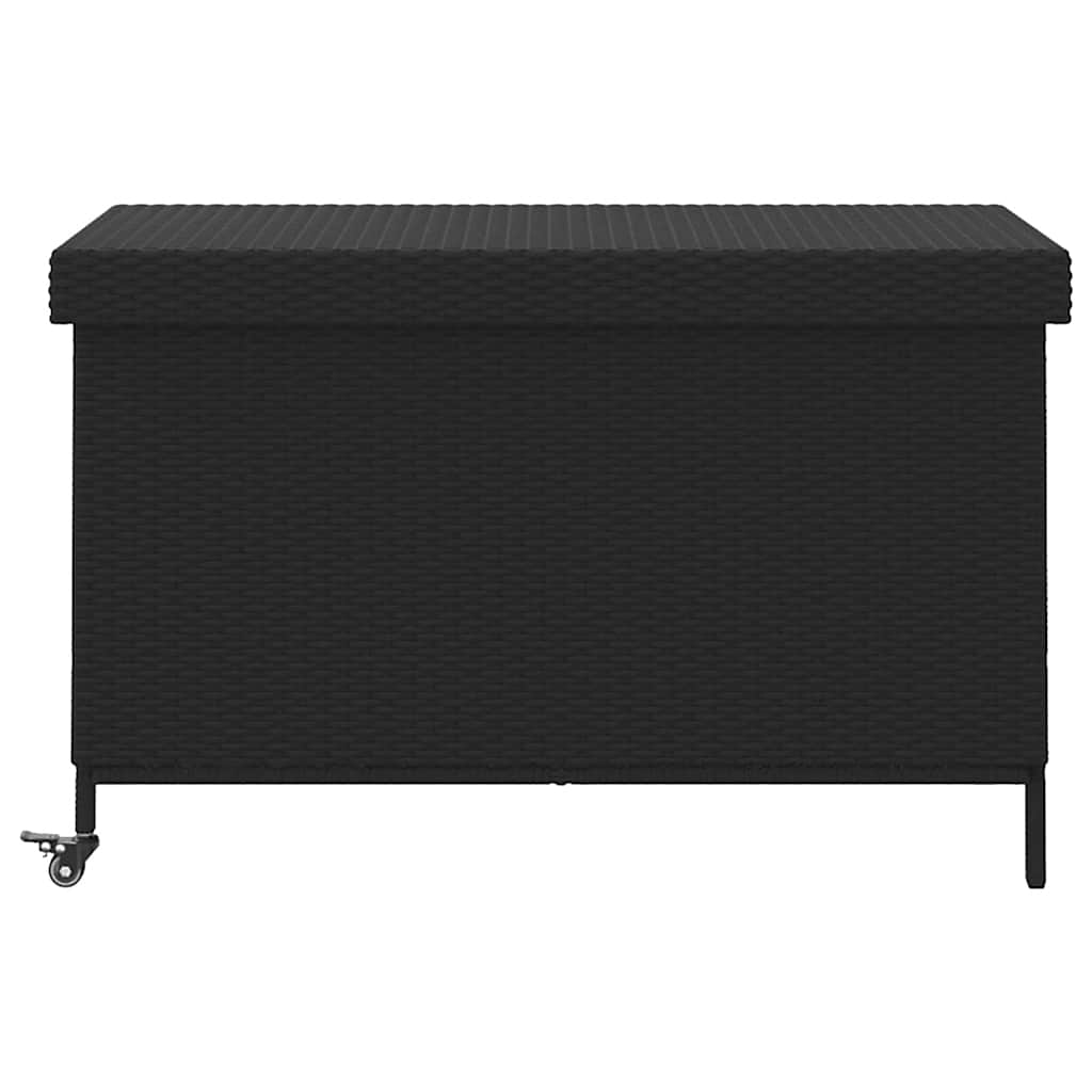 Black Poly Rattan Garden Storage Box with Wheels 110x55x73 cm