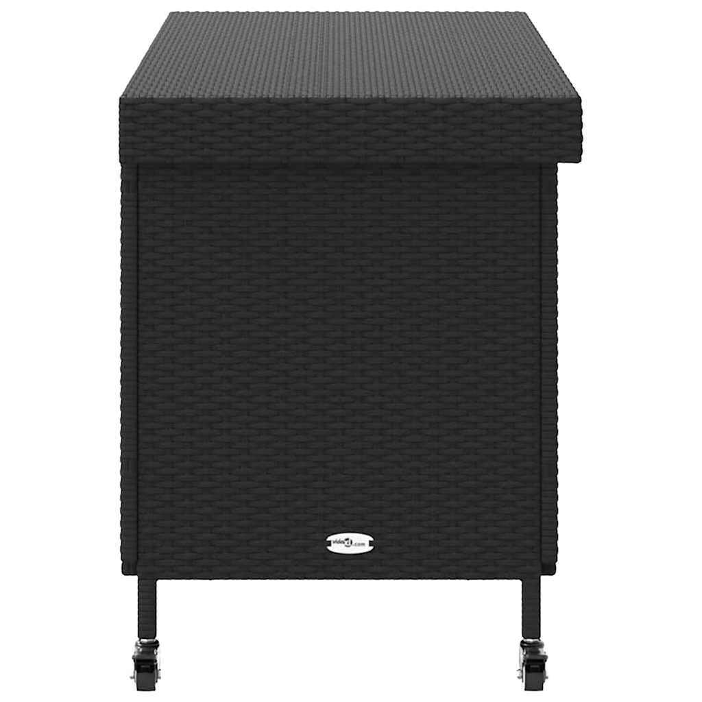Black Poly Rattan Garden Storage Box with Wheels 110x55x73 cm
