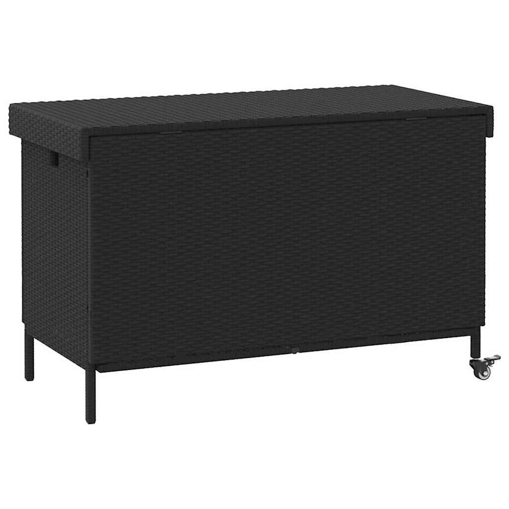 Black Poly Rattan Garden Storage Box with Wheels 110x55x73 cm
