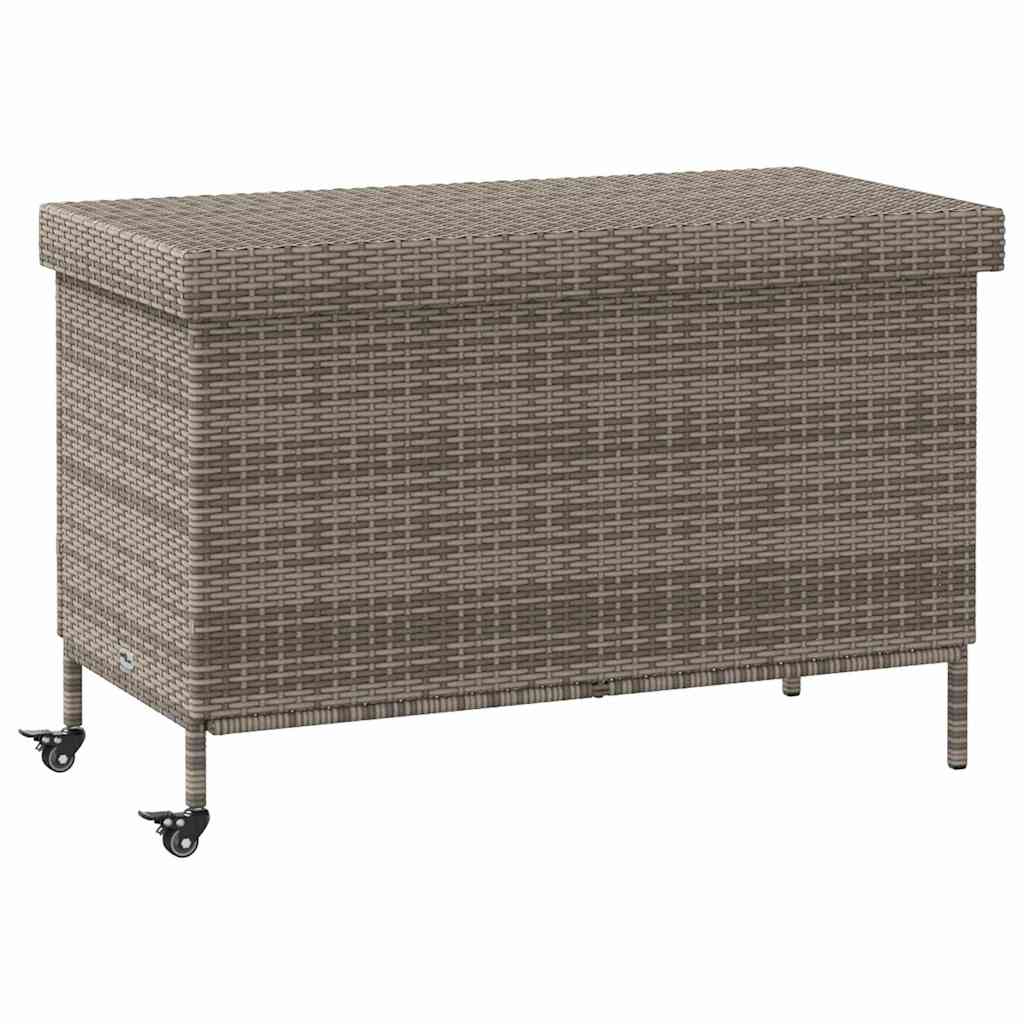 Grey Poly Rattan Garden Storage Box with Wheels 110x55x73 cm