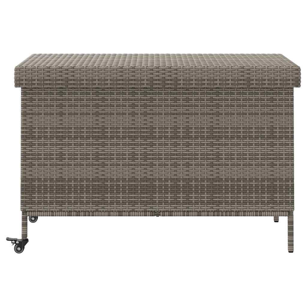 Grey Poly Rattan Garden Storage Box with Wheels 110x55x73 cm