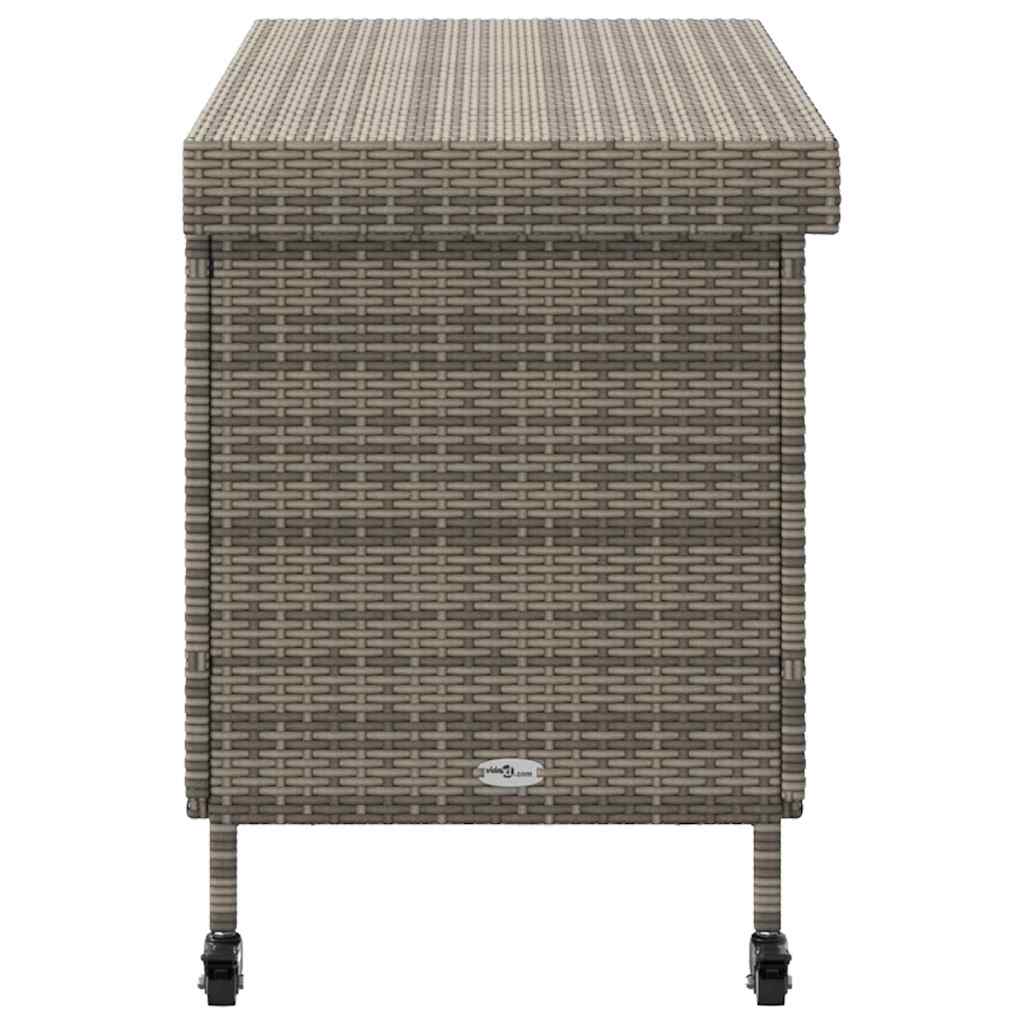 Grey Poly Rattan Garden Storage Box with Wheels 110x55x73 cm