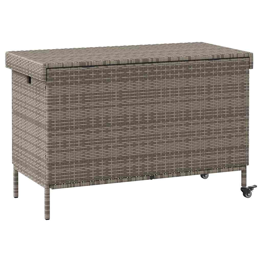 Grey Poly Rattan Garden Storage Box with Wheels 110x55x73 cm