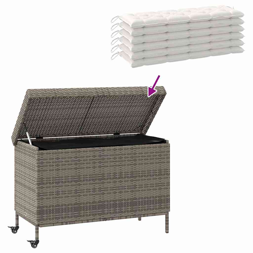 Grey Poly Rattan Garden Storage Box with Wheels 110x55x73 cm