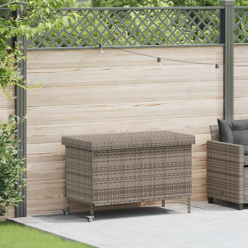 Grey Poly Rattan Garden Storage Box with Wheels 110x55x73 cm