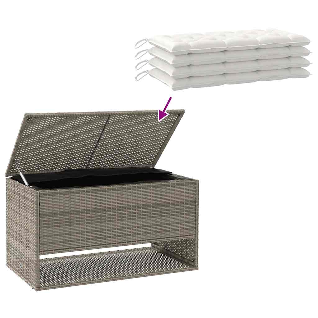 Stylish Grey Poly Rattan Outdoor Cushion Box 100x55x55.5 cm