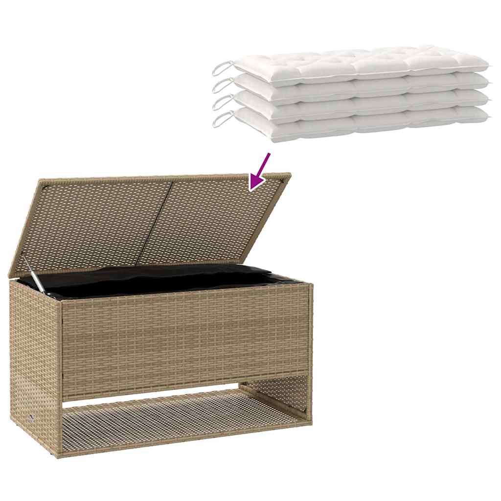 Beige Poly Rattan Outdoor Cushion Box 100x55x55.5 cm