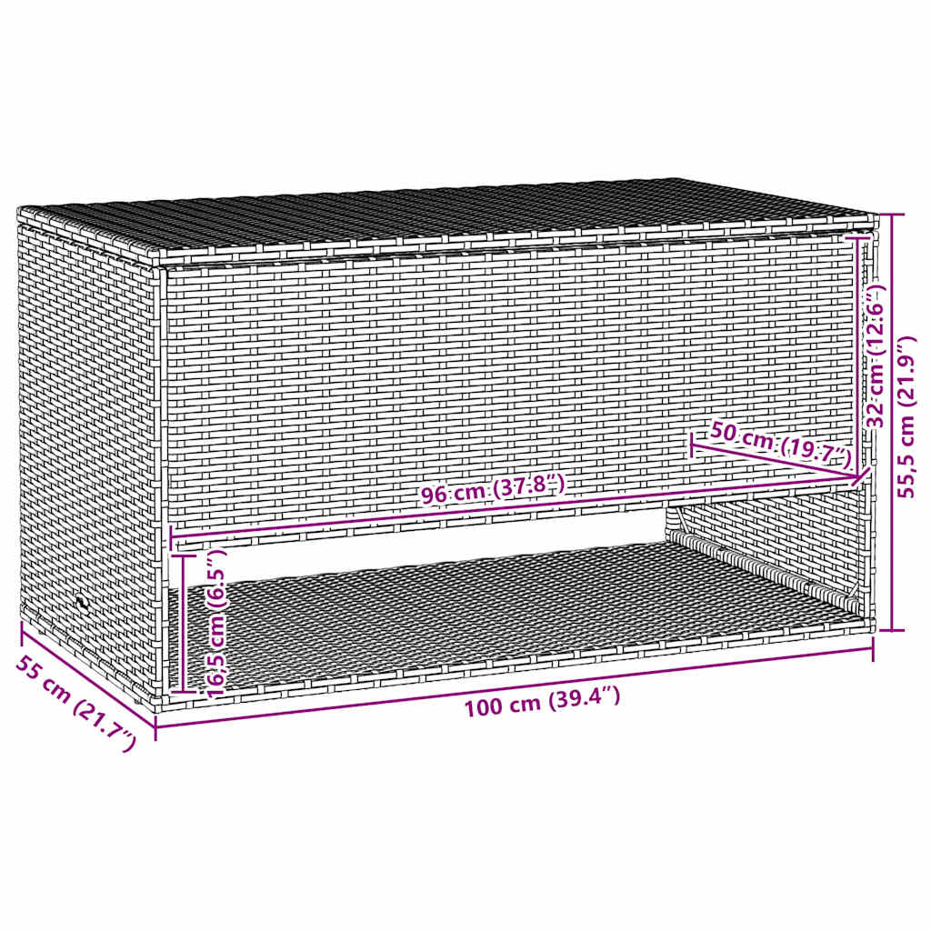 Beige Poly Rattan Outdoor Cushion Box 100x55x55.5 cm