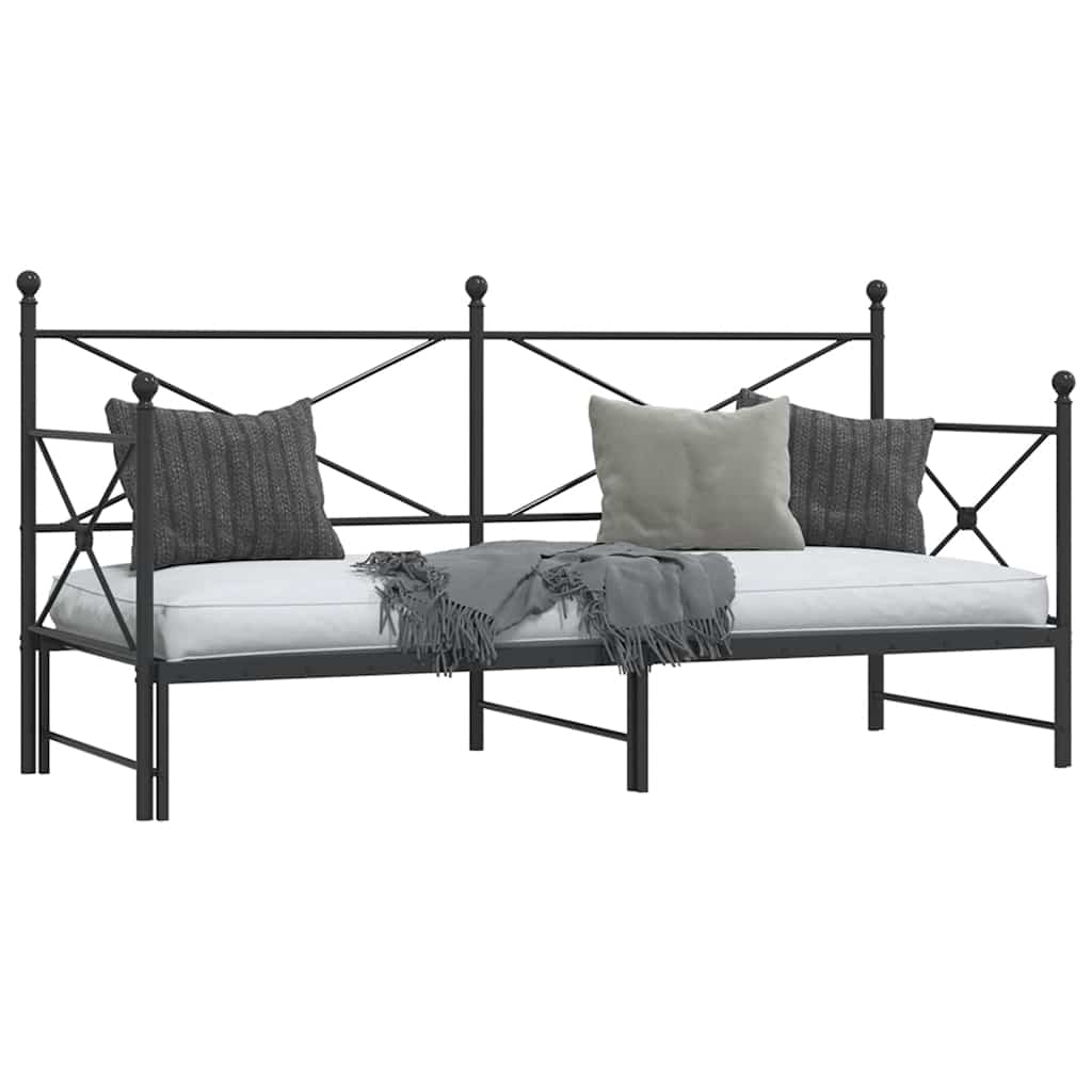 Daybed with Trundle without Mattress Black 90x190 cm Steel