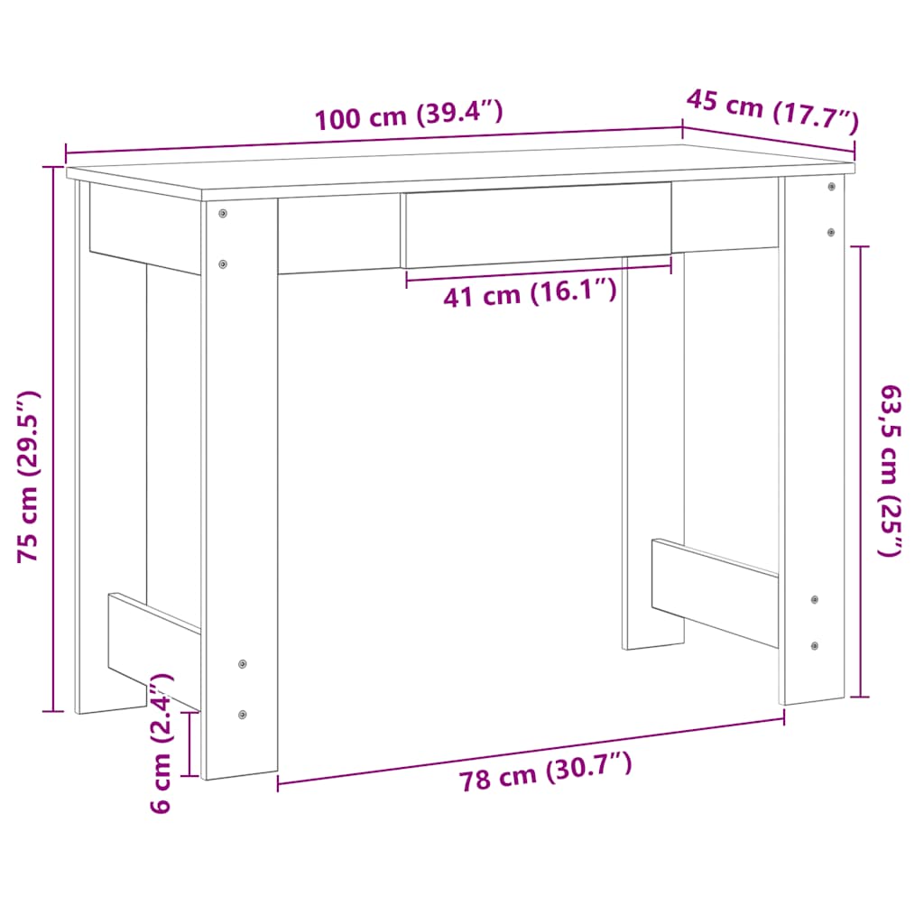 Sleek Black Engineered Wood Desk - 100x45x75 cm