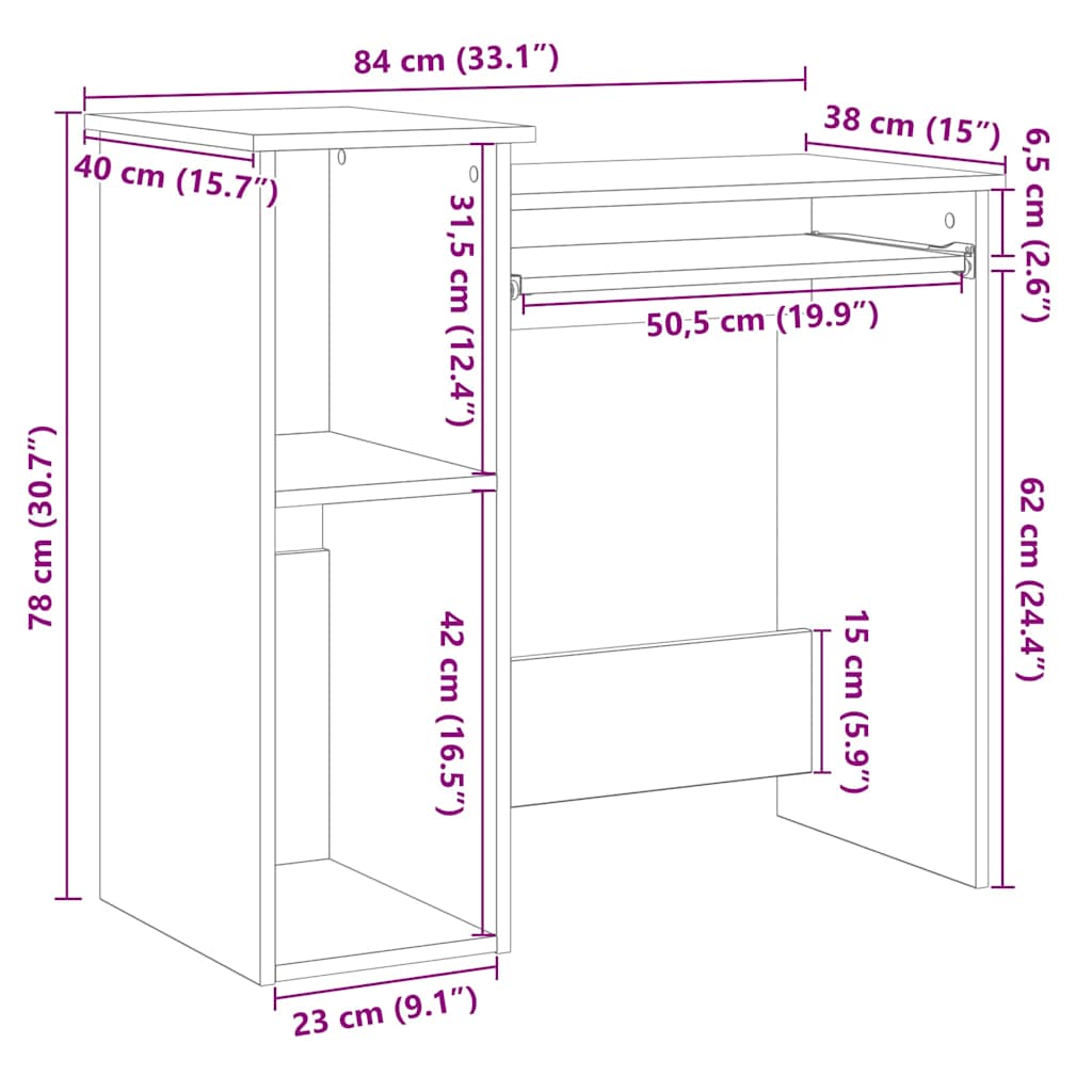 White Desk with Shelves, Engineered Wood, 84x40x78 cm