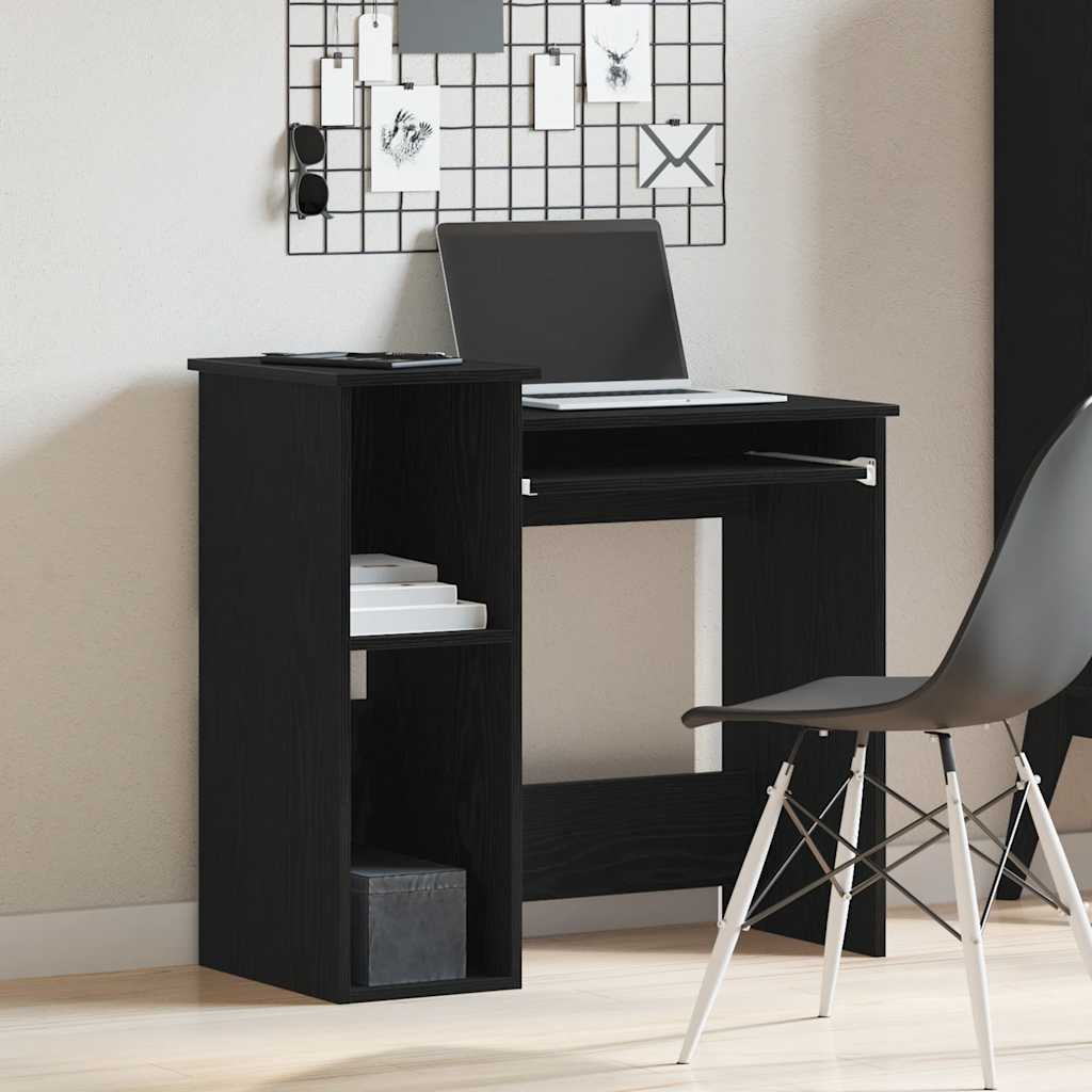 Black Engineered Wood Desk with Shelves, 84x40x78 cm