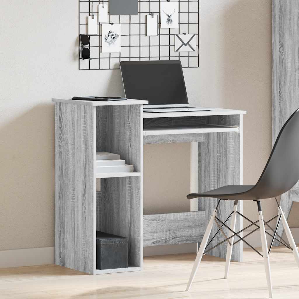 Grey Sonoma Engineered Wood Desk with Shelves - 84x40x78 cm